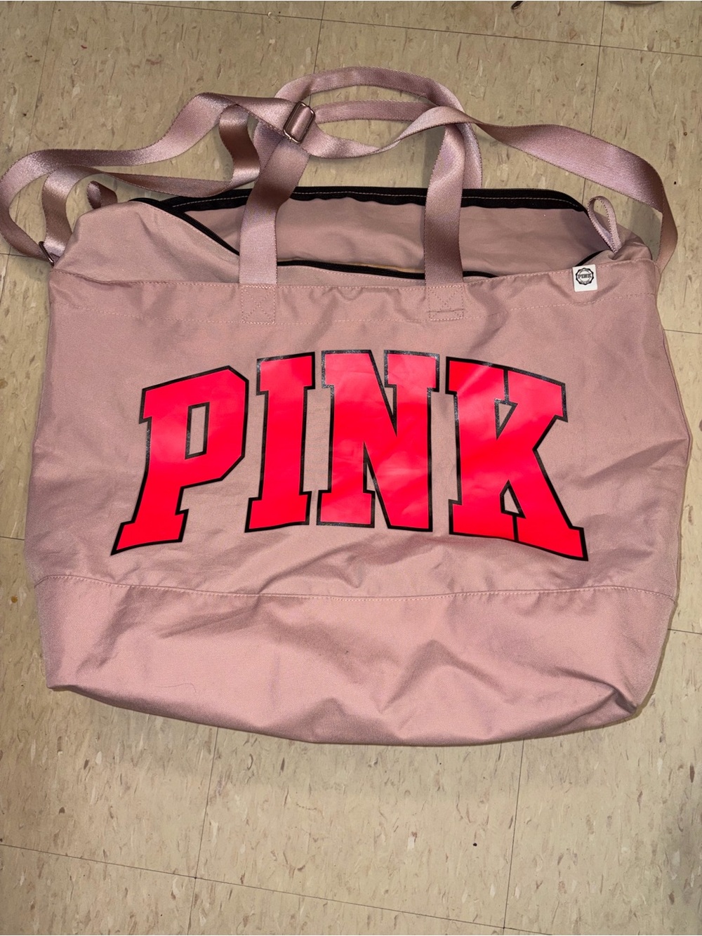 PINK Victoria's Secret Light Pink Canvas Tote with Bold Red Logo